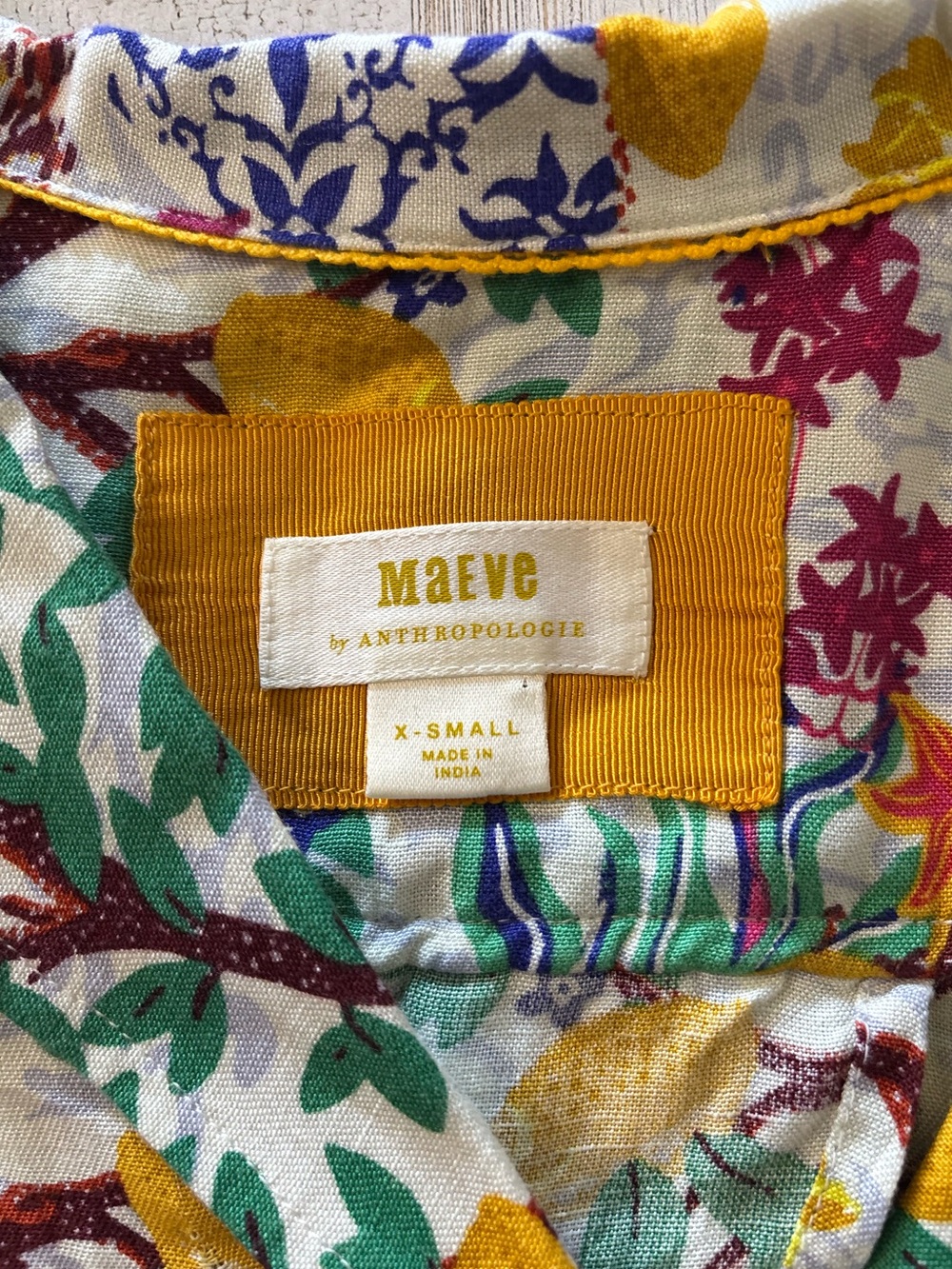 Maeve Anthropologie Linen Classic Surf Shirt Novelty Lemon Vacation Cover Up XS - Picture 4 of 12
